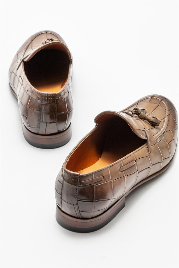 Bej deri erkek loafer - Elle Shoes