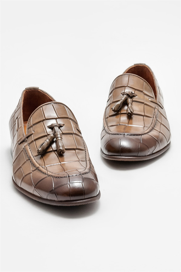 Bej deri erkek loafer - Elle Shoes