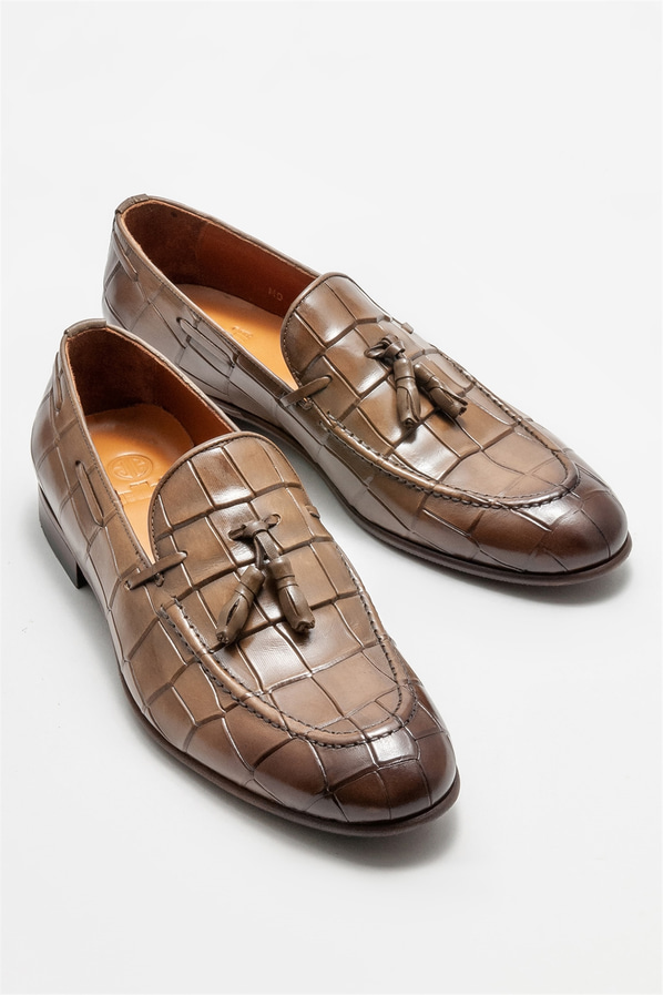 Bej deri erkek loafer - Elle Shoes