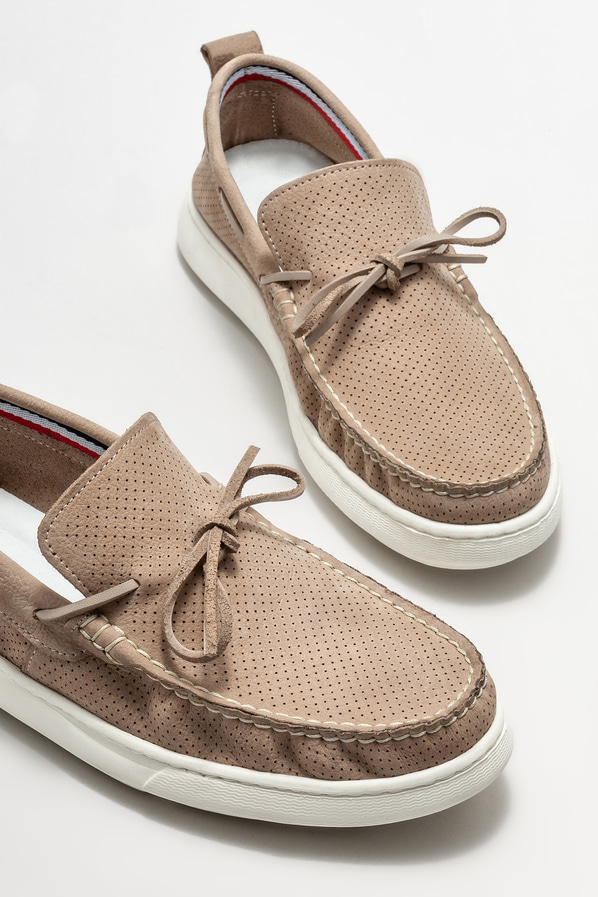 Bej Deri Erkek Loafer