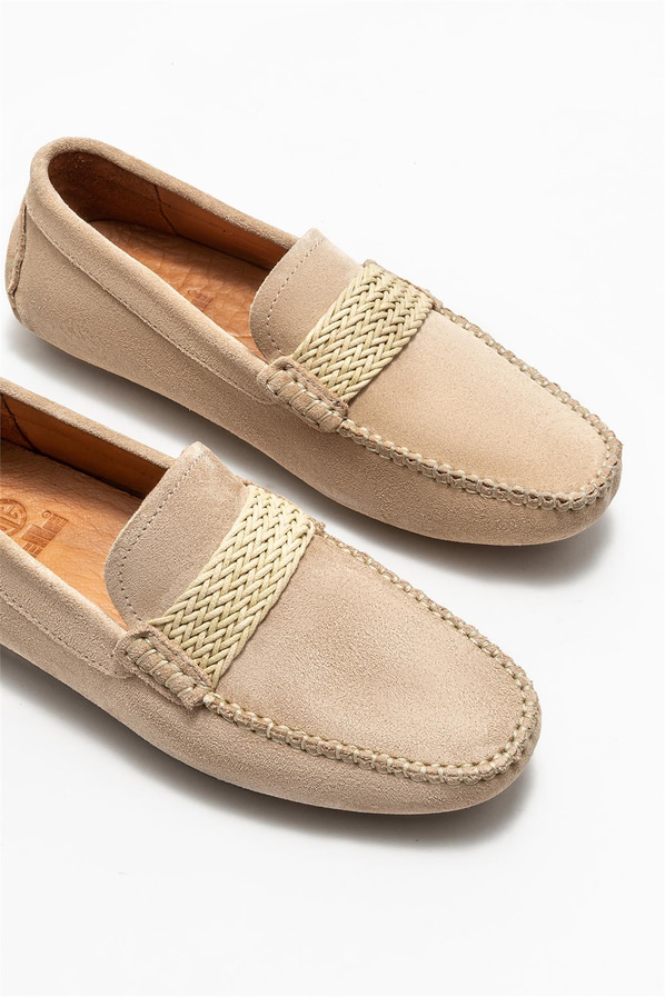 Bej deri erkek loafer - Elle Shoes