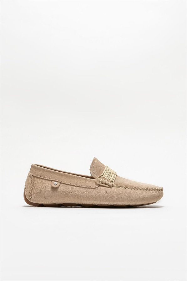 Bej deri erkek loafer - Elle Shoes