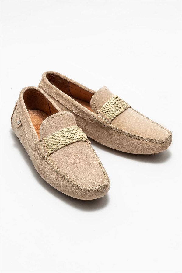 Bej deri erkek loafer - Elle Shoes