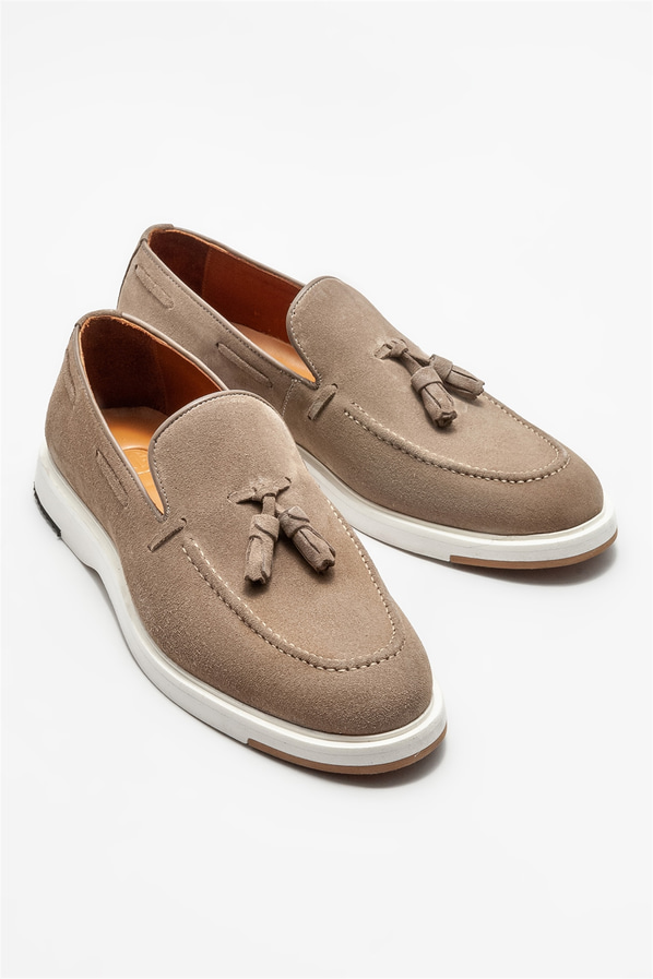 Bej deri erkek loafer - Elle Shoes
