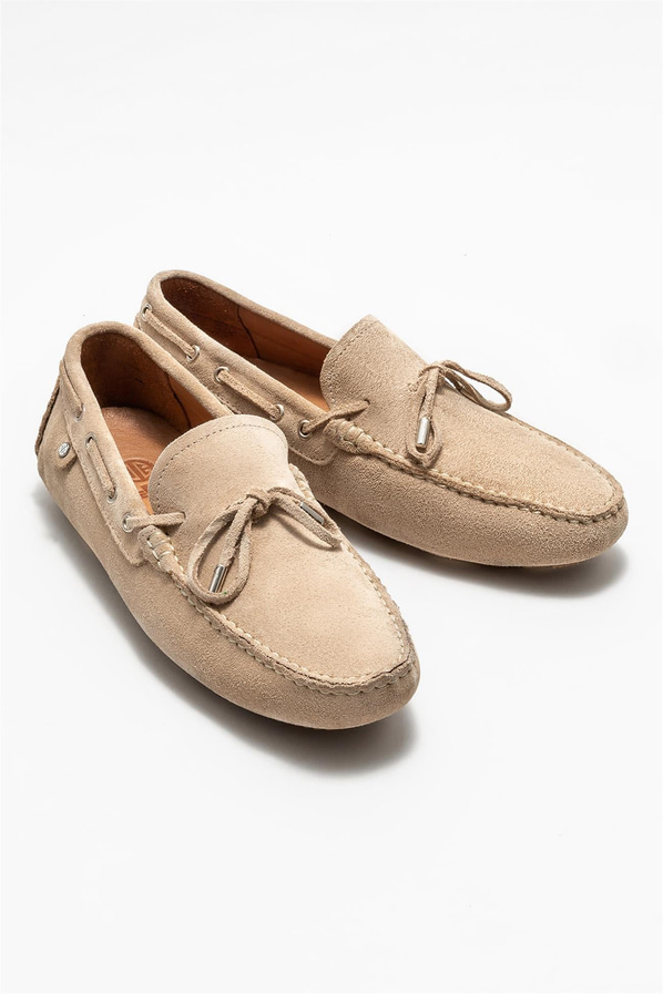 Bej deri erkek loafer - Elle Shoes