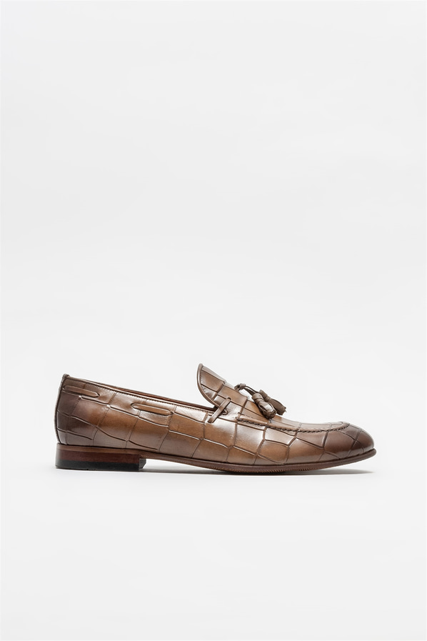 Bej deri erkek loafer - Elle Shoes