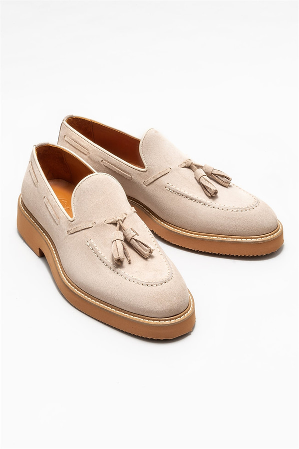 Bej deri erkek loafer - Elle Shoes