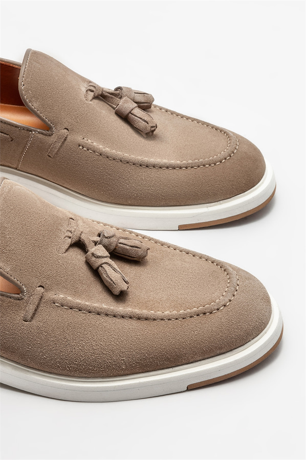 Bej deri erkek loafer - Elle Shoes