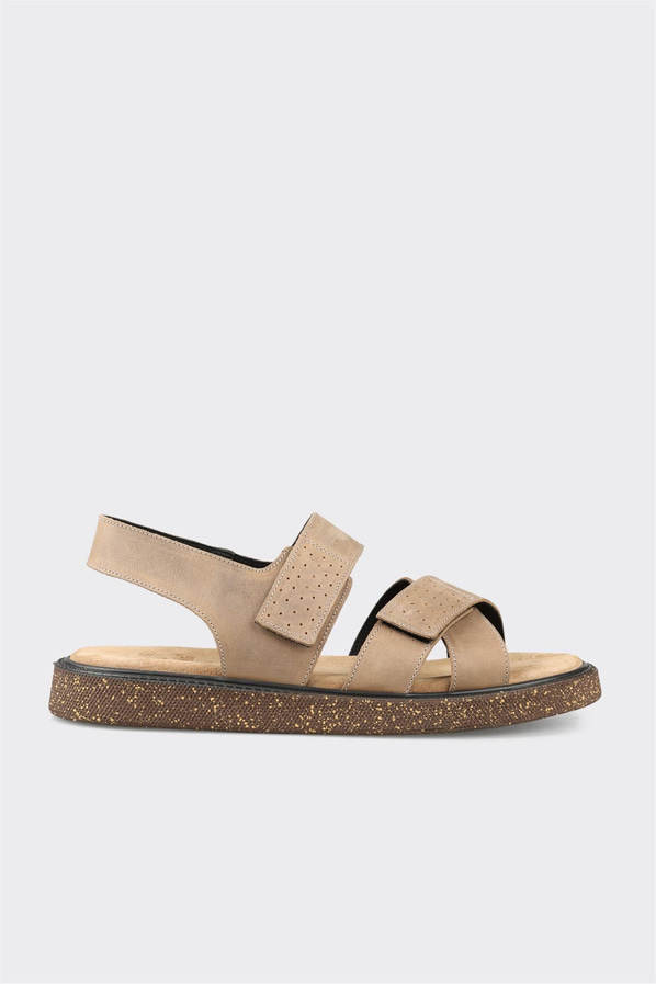 Bej deri yumuşak dokulu örgü erkek sandalet, günlük kullanım için - Elle Shoes
