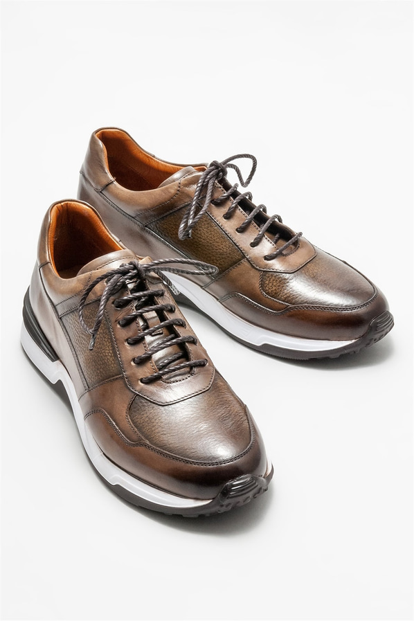 Bej deri erkek spor ayakkabı - Elle Shoes