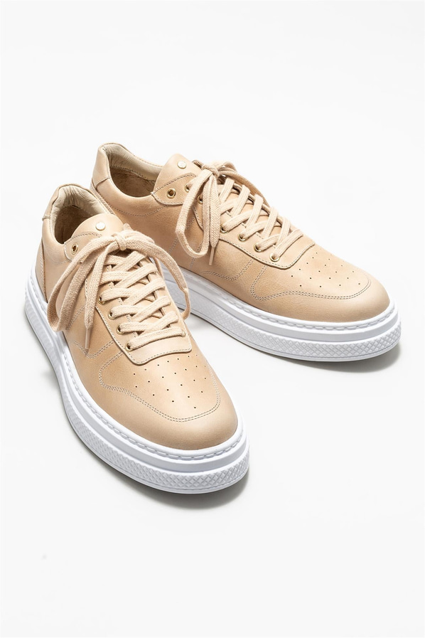Bej deri erkek spor ayakkabı - Elle Shoes