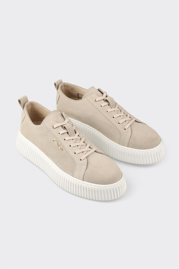 Bej deri ve süet erkek spor ayakkabı, rahat kullanım için - Elle Shoes