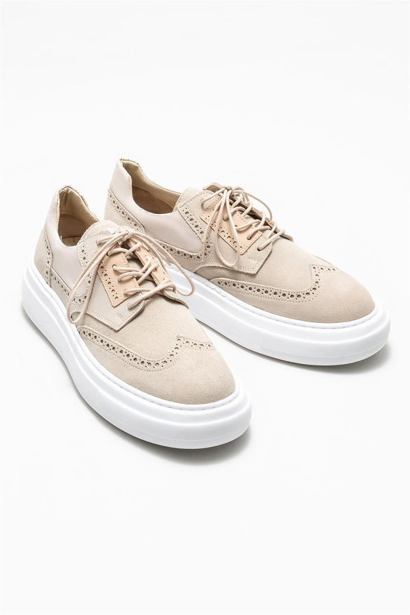 Bej deri erkek spor ayakkabı - Elle Shoes
