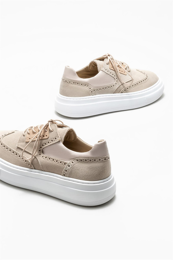Bej deri erkek spor ayakkabı - Elle Shoes