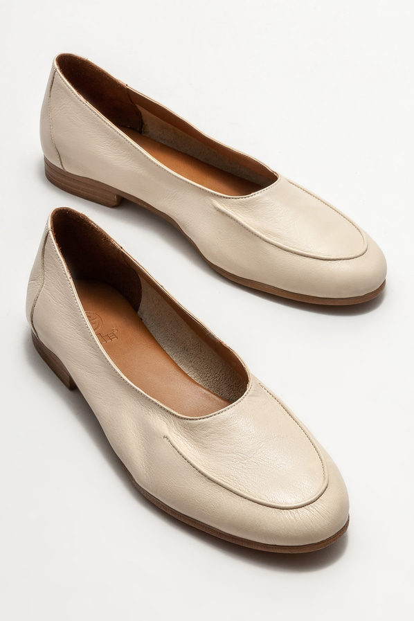 Bej deri kadın babet - Elle Shoes