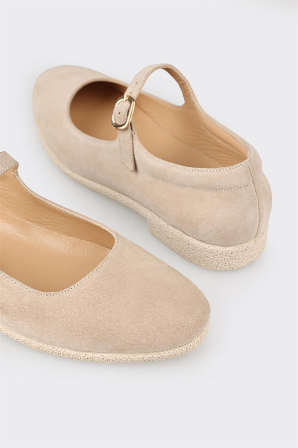 Bej deri kadın babet - Elle Shoes