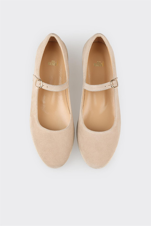 Bej deri kadın babet - Elle Shoes