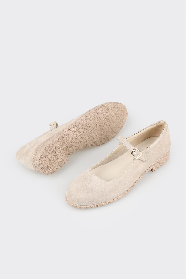 Bej deri kadın babet - Elle Shoes