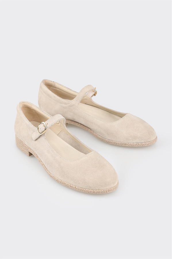 Bej deri kadın babet - Elle Shoes