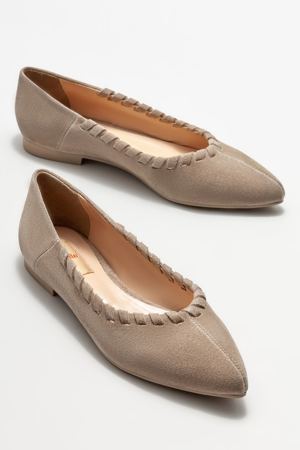 Bej deri kadın babet - Elle Shoes