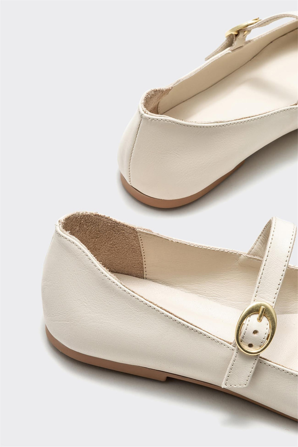 Bej deri kadın babet - Elle Shoes