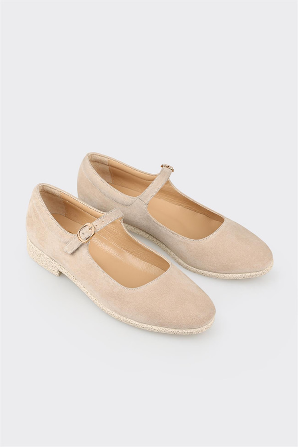 Bej deri kadın babet - Elle Shoes