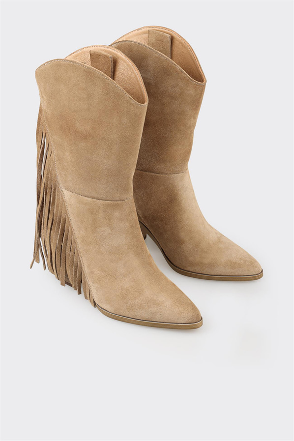 Bej deri kadın bot - Elle Shoes