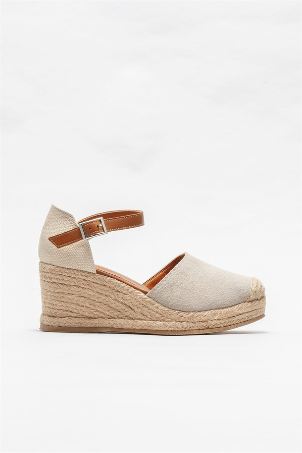 Bej deri dolgu topuklu kadın ayakkabı - Elle Shoes