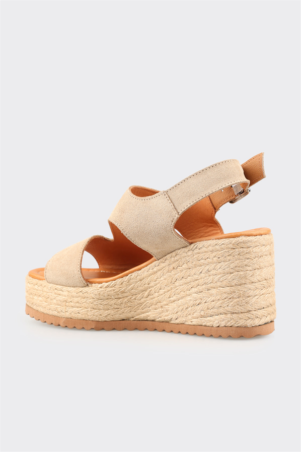 Bej Deri Kadın Dolgu Topuk Espadril