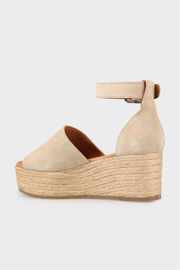 Bej deri dolgu topuklu kadın sandalet - Elle Shoes