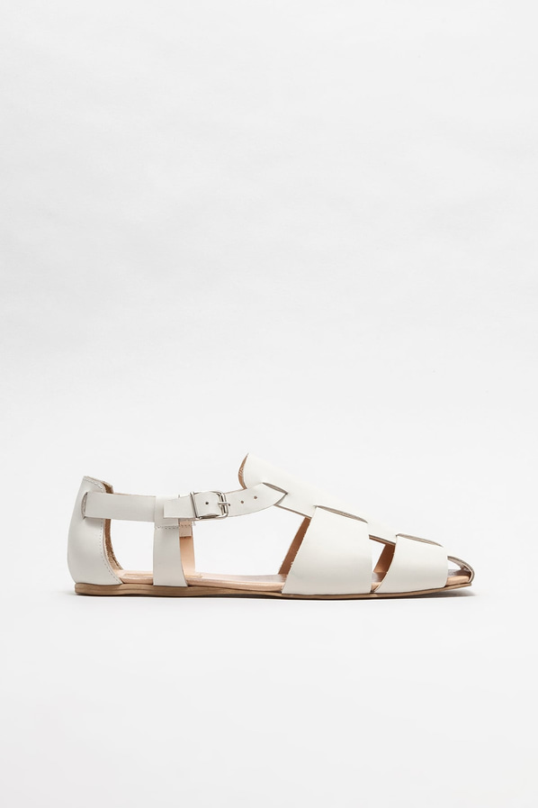 Bej deri düz kadın ayakkabı - Elle Shoes
