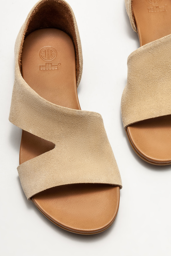 Bej deri düz kadın ayakkabı - Elle Shoes