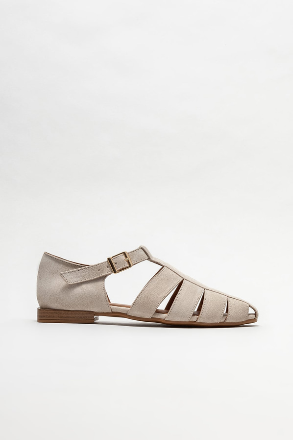 Bej deri düz kadın ayakkabı - Elle Shoes