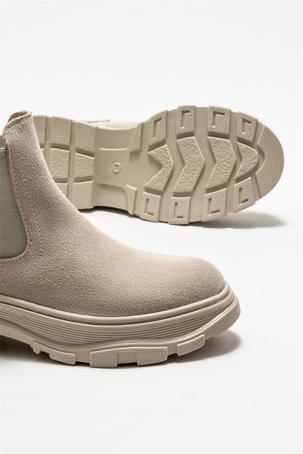 Bej deri düz kadın bot - Elle Shoes