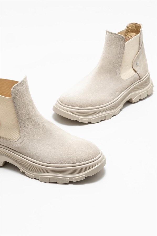 Bej deri düz kadın chelsea bot - Elle Shoes
