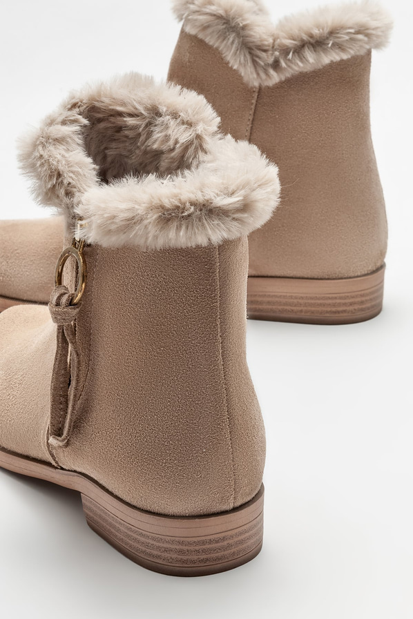 Bej deri düz kadın bot - Elle Shoes