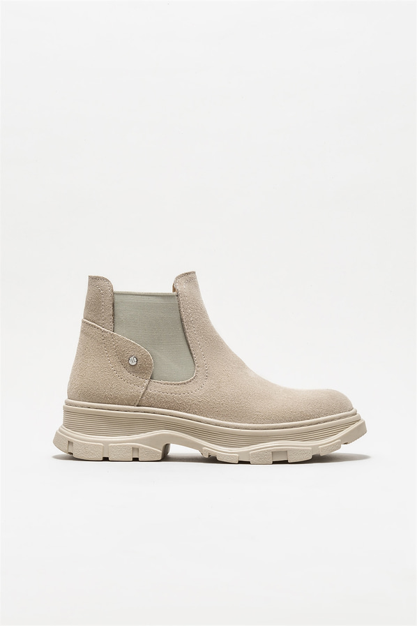 Bej deri düz kadın bot - Elle Shoes