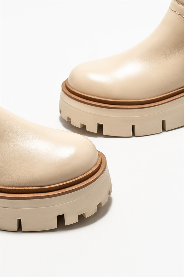 Bej deri düz kadın çizme - Elle Shoes