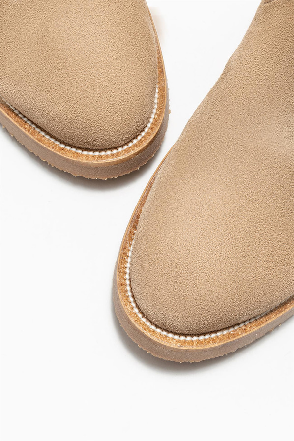 Bej deri düz kadın çizme - Elle Shoes
