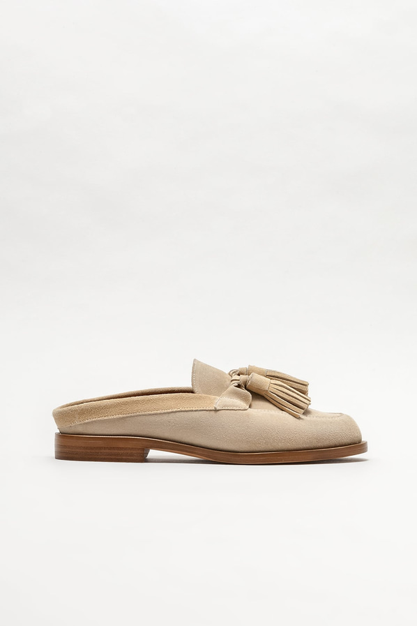 Bej deri düz kadın terlik - Elle Shoes