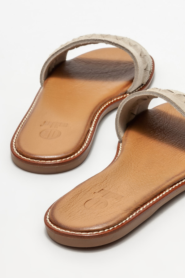Bej deri düz kadın terlik - Elle Shoes