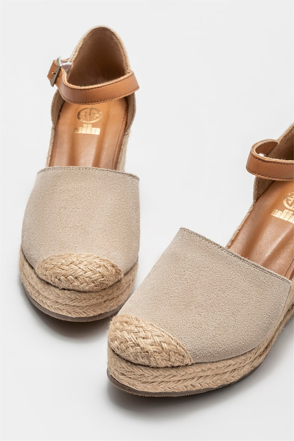 Bej deri kadın ayakkabı - Elle Shoes