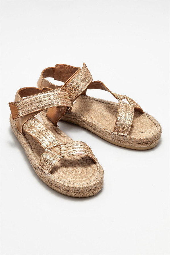 Bej deri kadın espadril - Elle Shoes