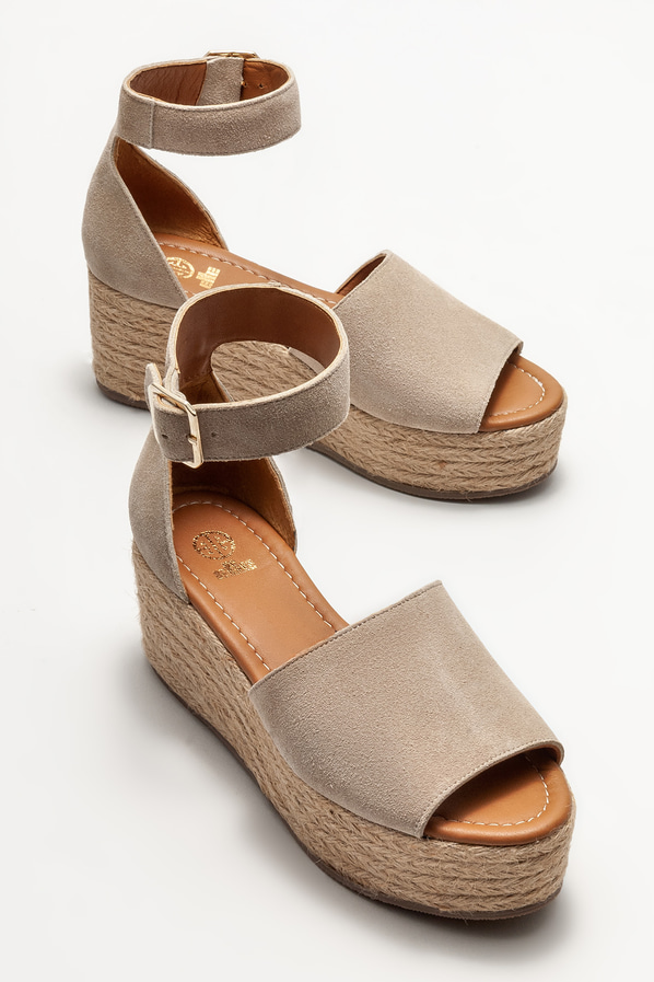 Bej deri kadın espadril - Elle Shoes