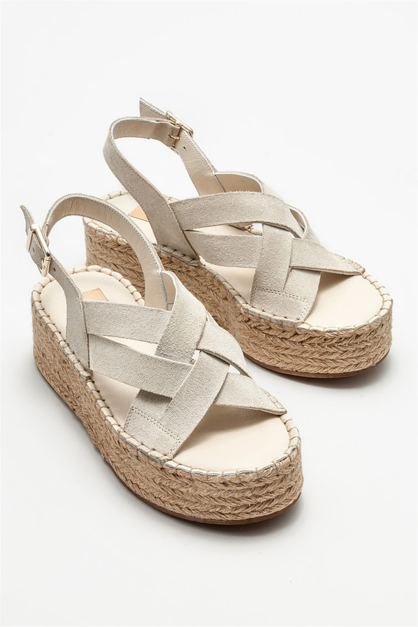 Bej deri kadın espadril - Elle Shoes