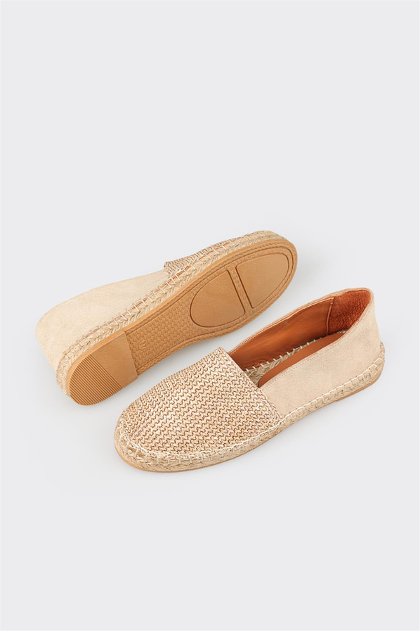 Bej deri kadın espadril - Elle Shoes