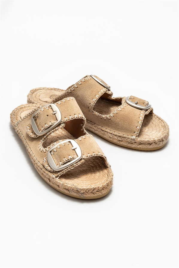 Bej deri kadın espadril - Elle Shoes