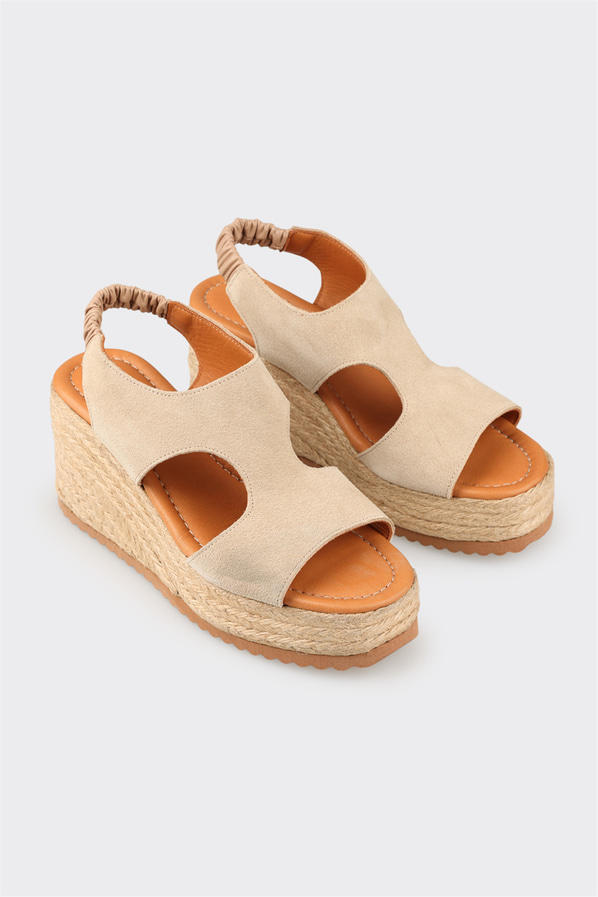 Bej deri kadın espadril - Elle Shoes