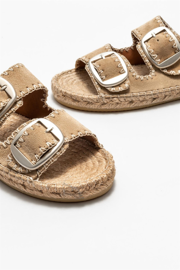 Bej deri kadın espadril - Elle Shoes