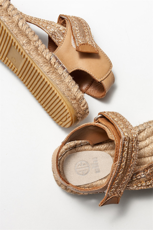 Bej deri kadın espadril - Elle Shoes